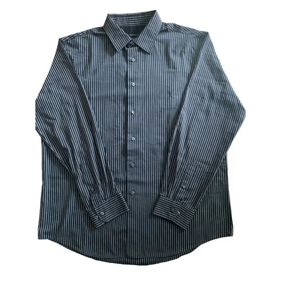 Van Heusen Mens Top Dress Shirt Long Sleeve Black Striped Large 16-16.5 - Picture 9 of 12